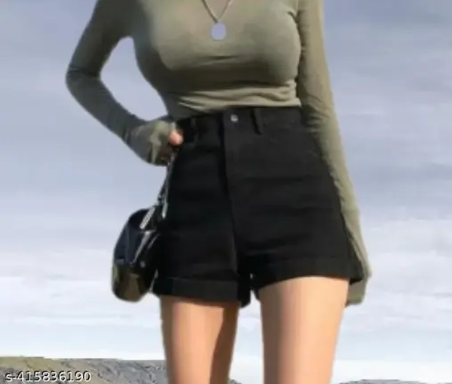 TRENDY WOMEN DENIM SHORTS, KNICKER Black SHORTS (SET OF 1)- Black