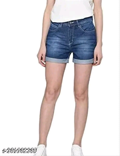 Women Denim Blue Shorts