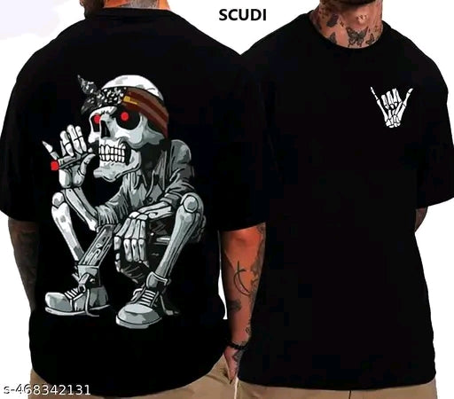 Trendy Black Colour Printed Half-sleeve T-shirts for Men